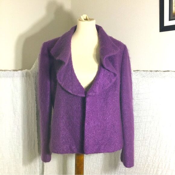 Tesori Purple Ruffled Blazer Jacket Size L - Picture 1 of 10